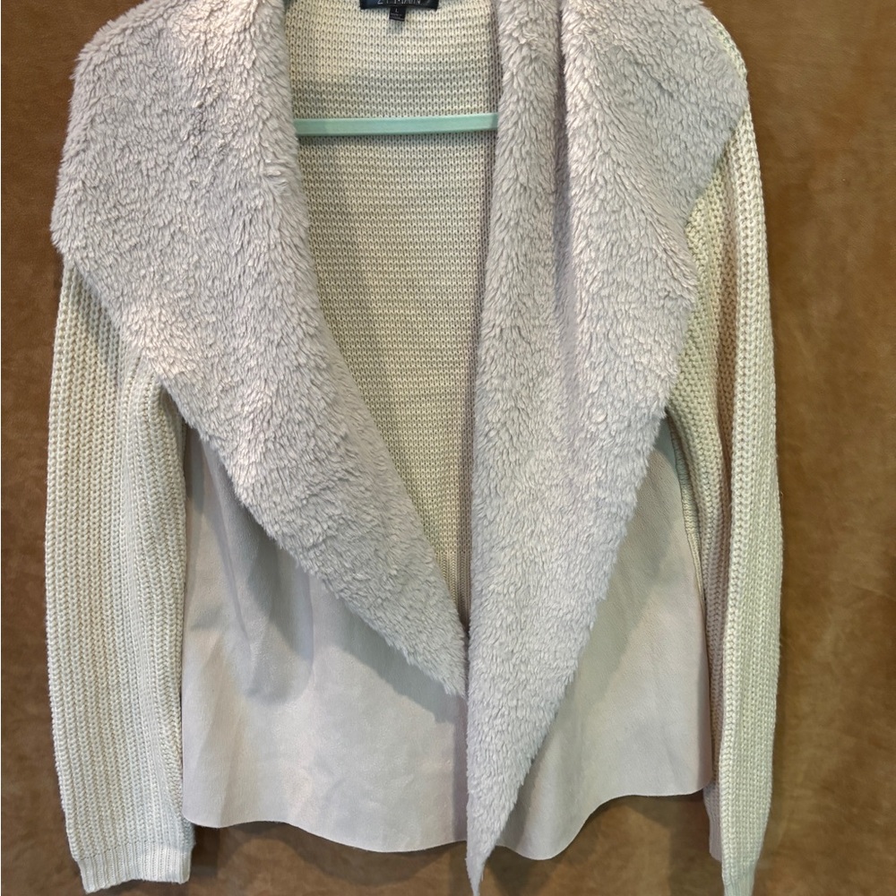 Cream Shawl Collar Cardigan with Ribbed Knit